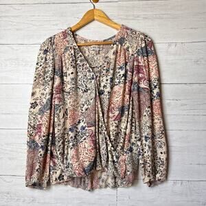 Knox Rose Blouse Womens Size Large Floral Boho Elastic at Cuff & Waist Top